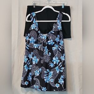 Elegant Women's Swim Blouse with Blue Floral Design